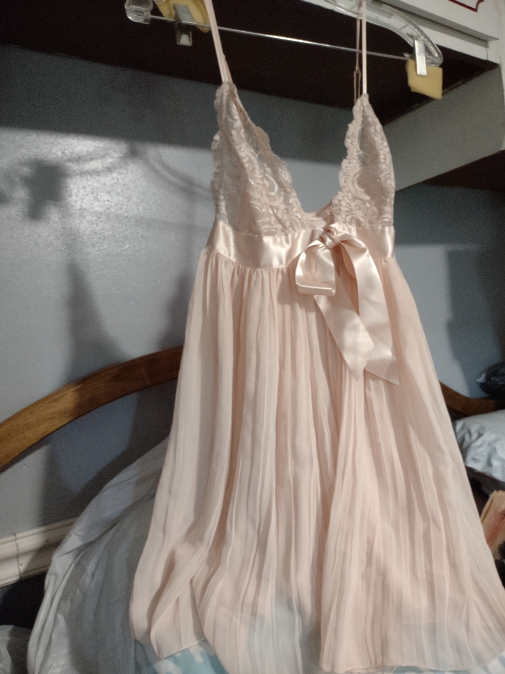 Victoria's Secret Sheer Lace Satin-Tie Chemise Nightgown - Blush Pink 1269sm